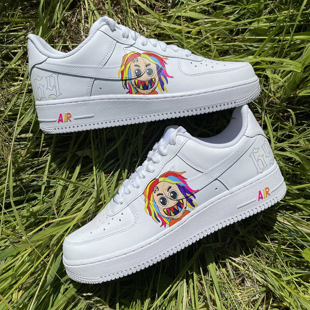 Unleash Your Personality: Custom Air Force 1 with Colorful Hair and Colorful Fanged Cartoon Characters