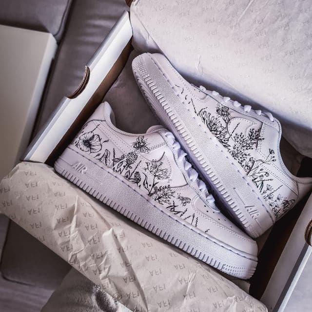 Create Your Unique Style: Black White Floral Pattern Custom Nike Air Force 1s