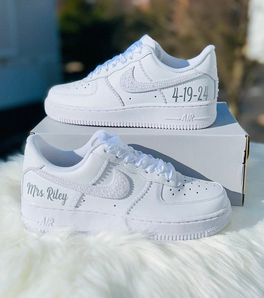 Introducing Our Exclusive Pearl Diamond Wedding Shoes Custom Air Force 1