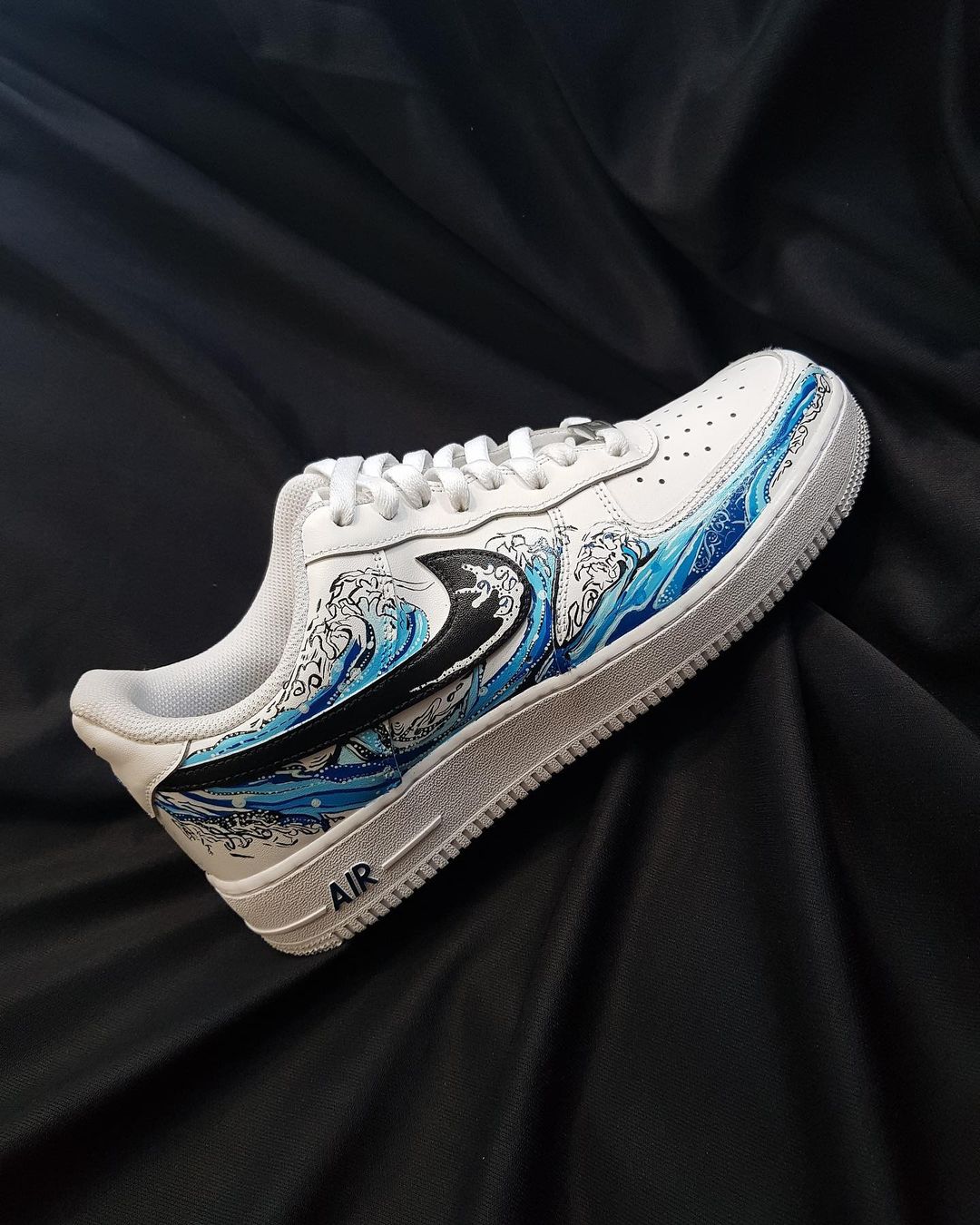 Black And Blue Ocean Wave Painting Custom Air Force 1