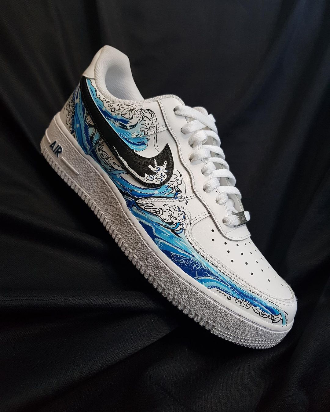 Black And Blue Ocean Wave Painting Custom Air Force 1