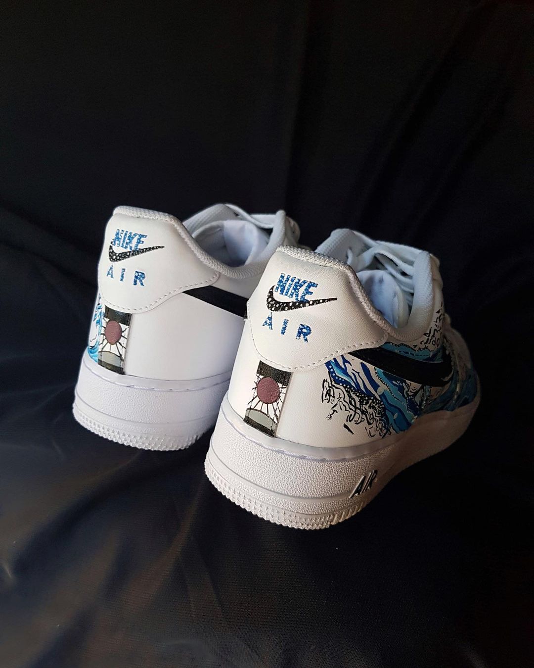 Black And Blue Ocean Wave Painting Custom Air Force 1