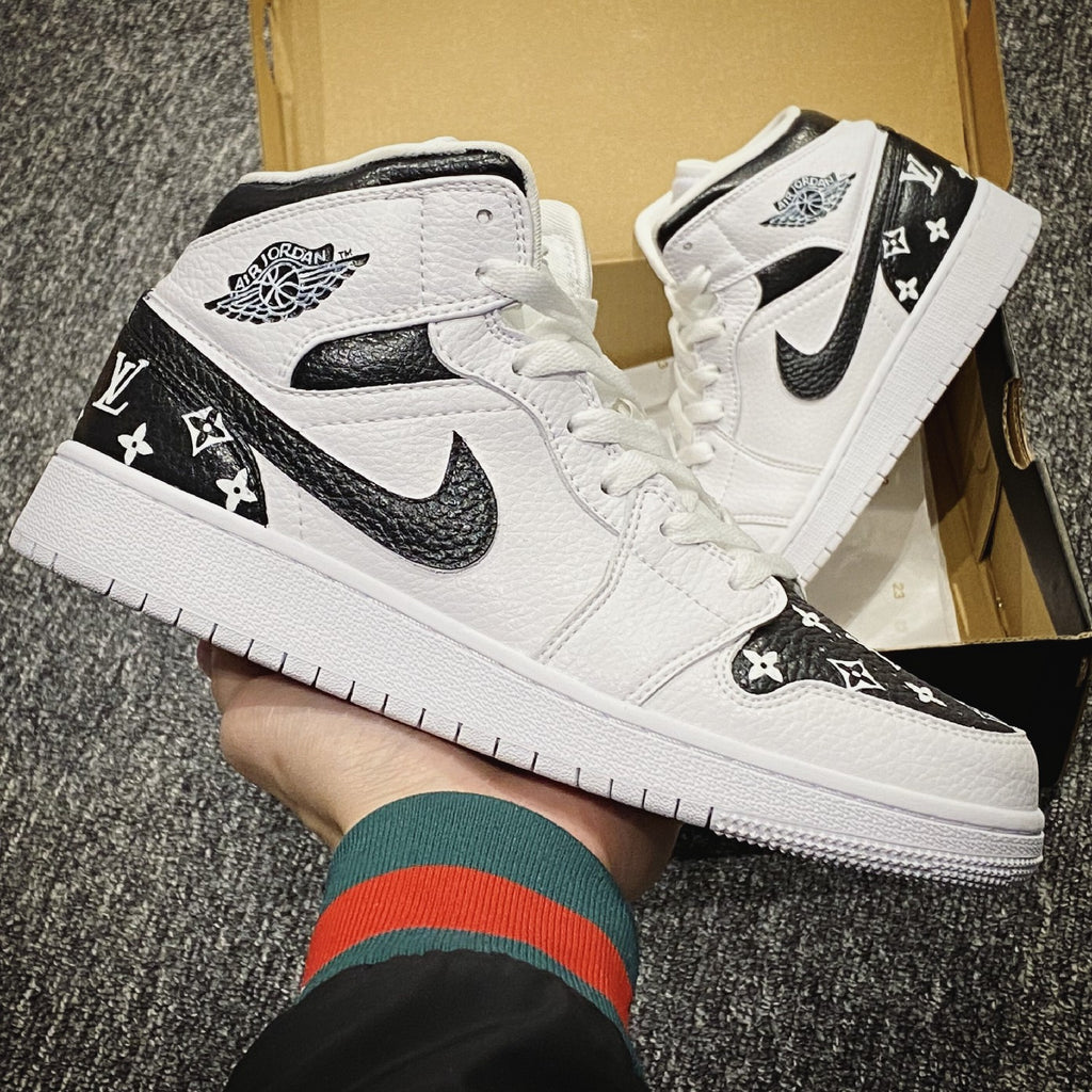 Custom Air Jordan 1 White Black With LV Logo