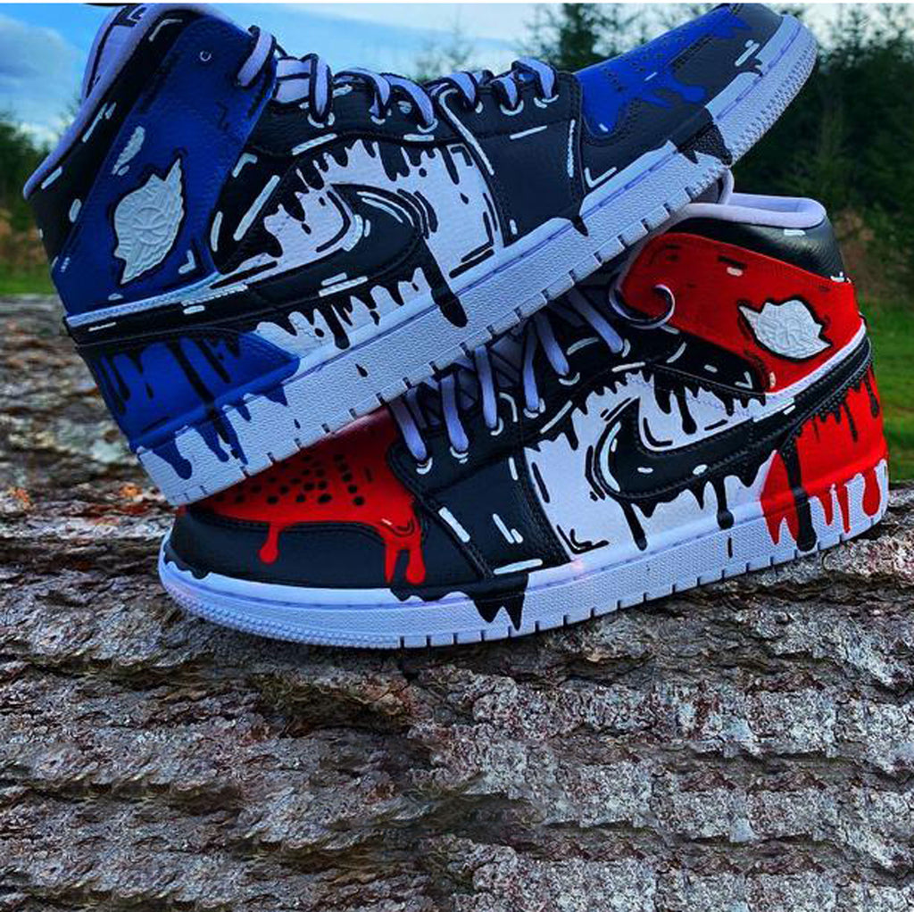 Custom Air Jordan 1 Blue Red Black Drip