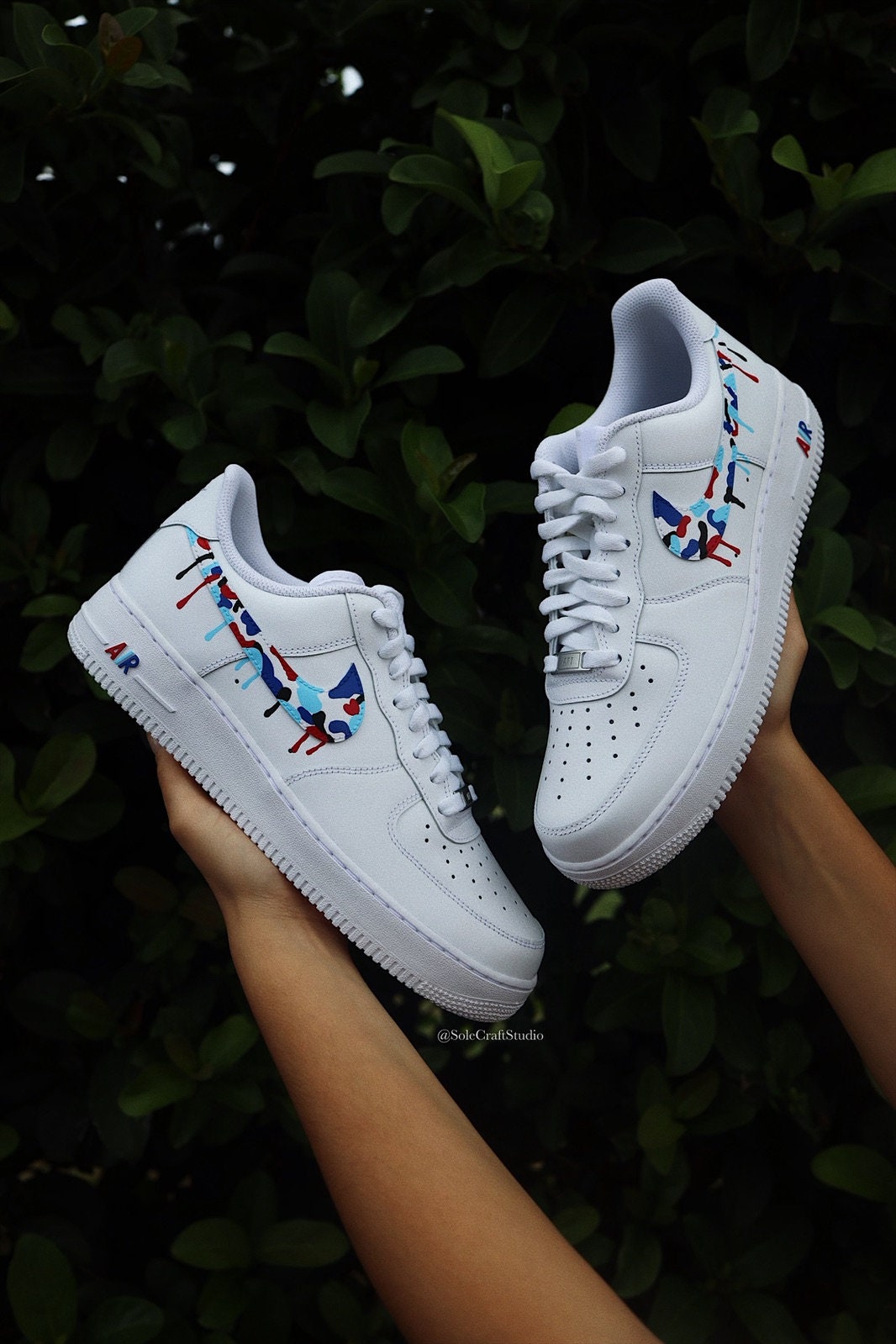 Blue Camo Print Drip Swoosh Custom Air Force 1