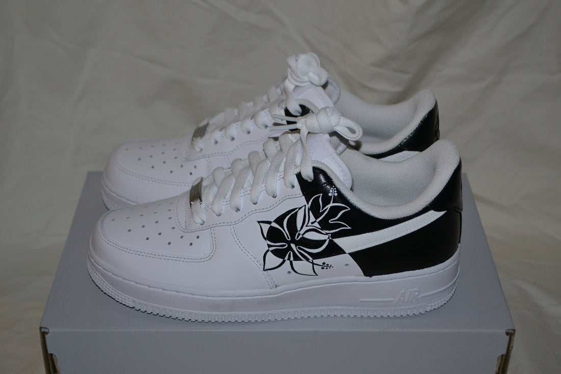 White Black Flower Doodle Custom Air Force 1